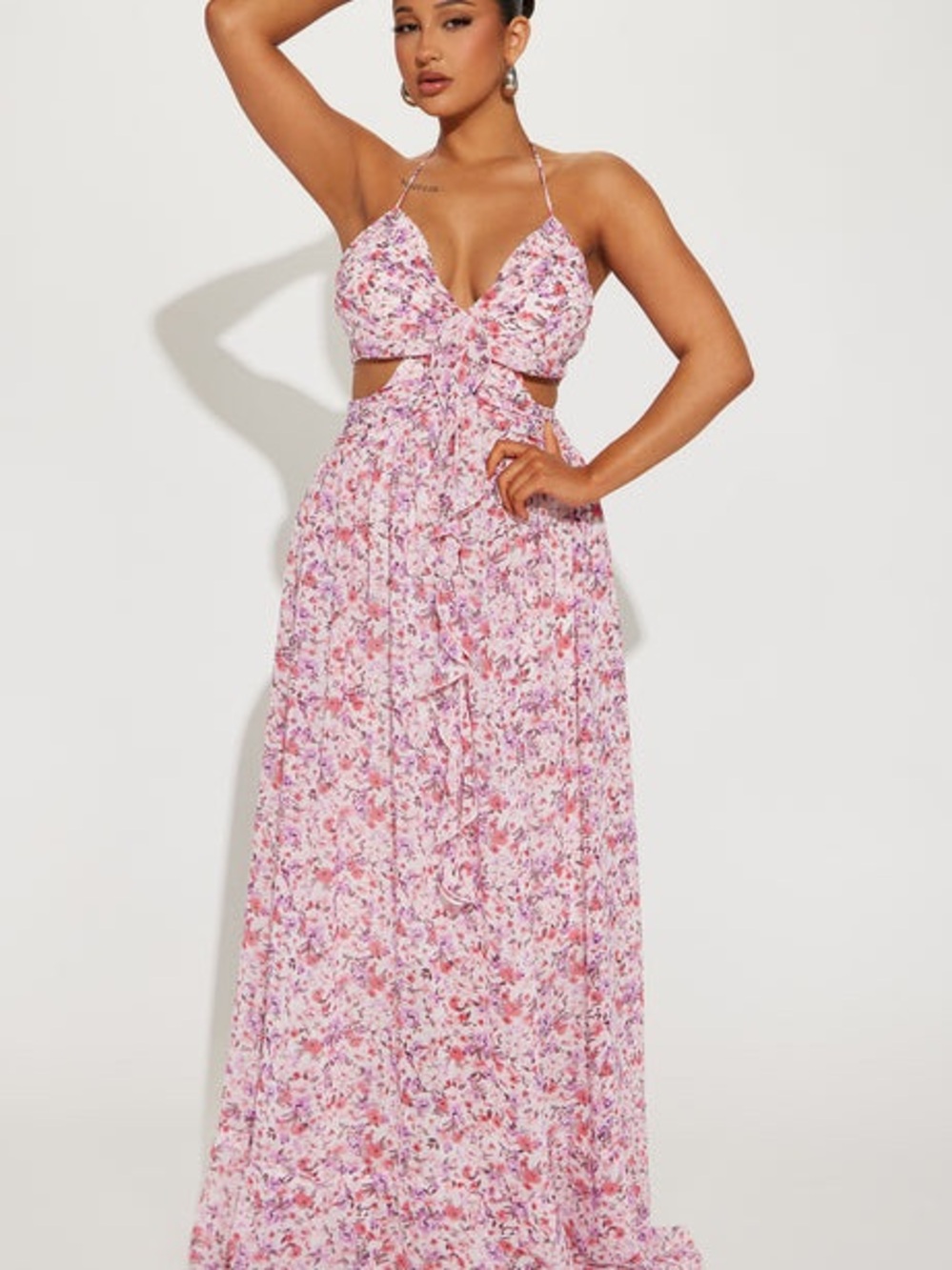 Shantel Chiffon Floral Maxi Dress - Pink